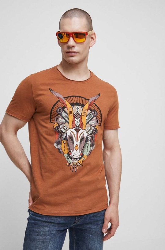 T-shirt bawełniany męski z nadrukiem kolor brązowy brązowy RS23.TSMB17