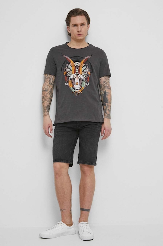 T-shirt bawełniany męski z nadrukiem kolor szary RS23.TSMB17 szary RS23