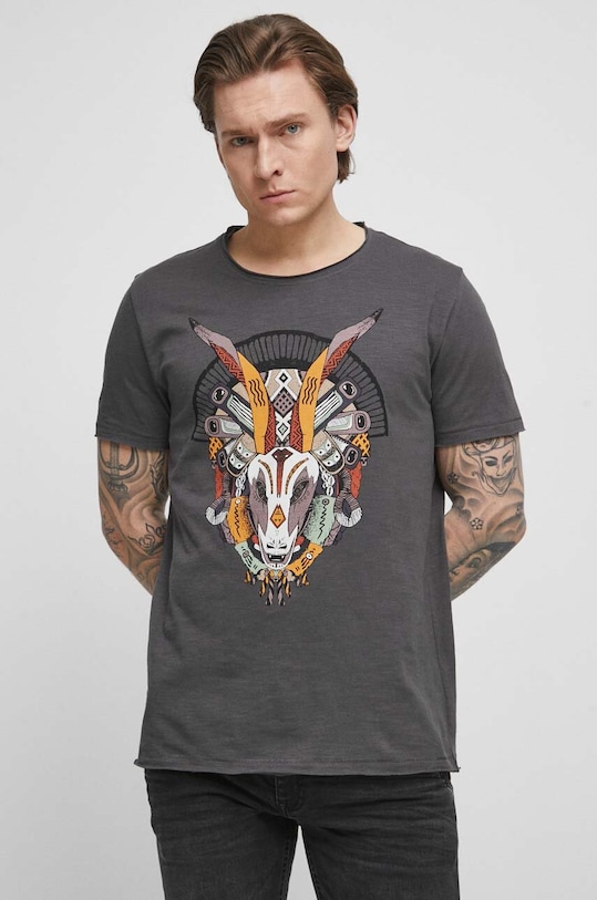 T-shirt bawełniany męski z nadrukiem kolor szary szary RS23.TSMB17