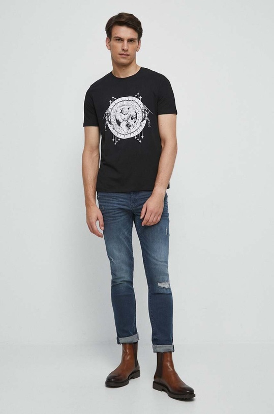 T-shirt bawełniany męski z nadrukiem z domieszką elastanu kolor czarny RS23.TSMB22 czarny RS23