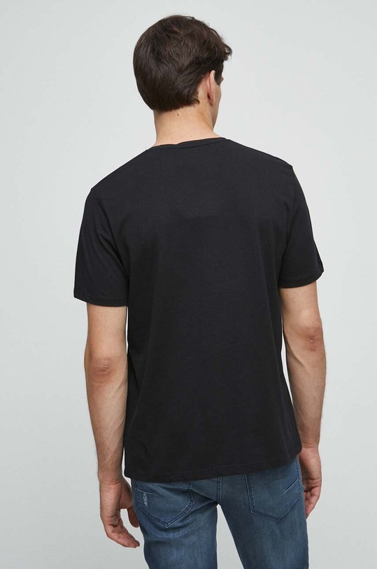 Odzież T-shirt bawełniany męski z nadrukiem z domieszką elastanu kolor czarny RS23.TSMB23 czarny