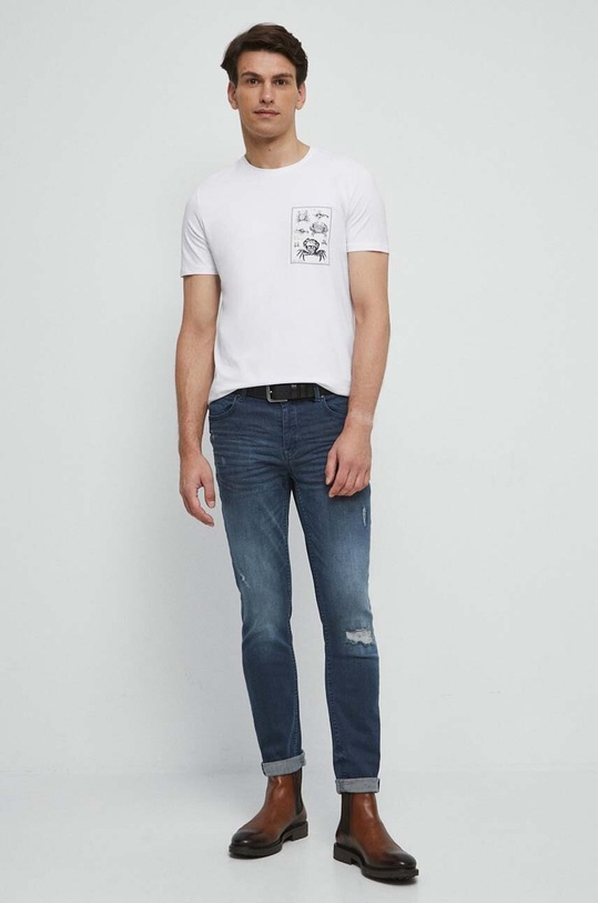 T-shirt bawełniany męski z nadrukiem z domieszką elastanu kolor biały RS23.TSMB24 biały RS23