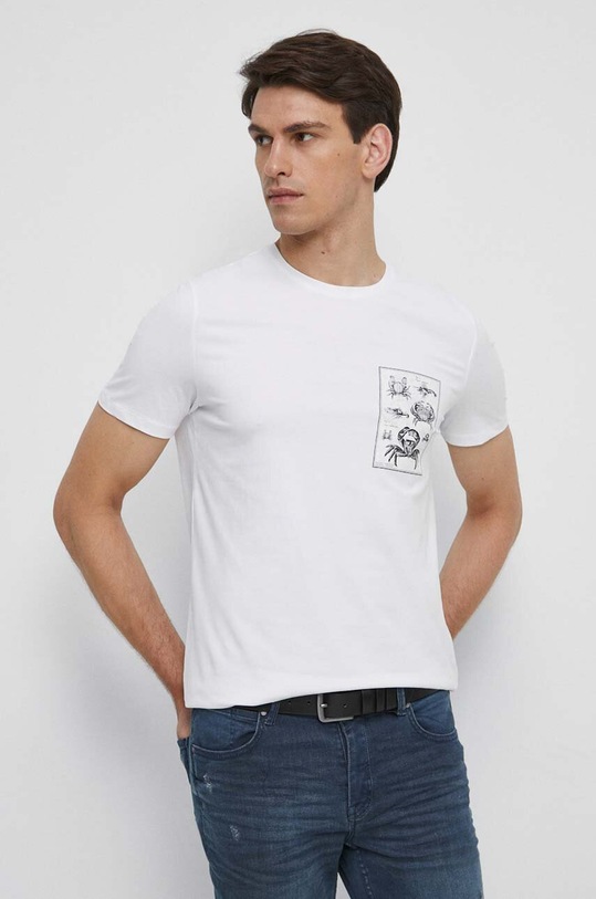 T-shirt bawełniany męski z nadrukiem z domieszką elastanu kolor biały biały RS23.TSMB24