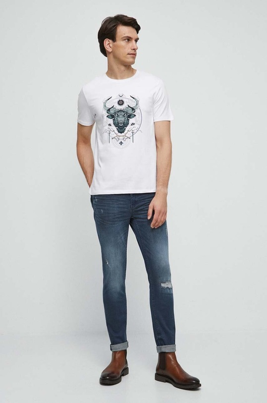 T-shirt bawełniany męski z nadrukiem z domieszką elastanu kolor biały RS23.TSMB28 biały RS23