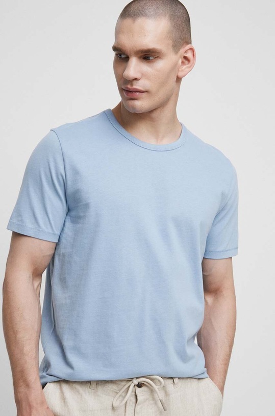 T-shirt bawełniany męski gładki kolor niebieski bawełna niebieski RS23.TSMC02