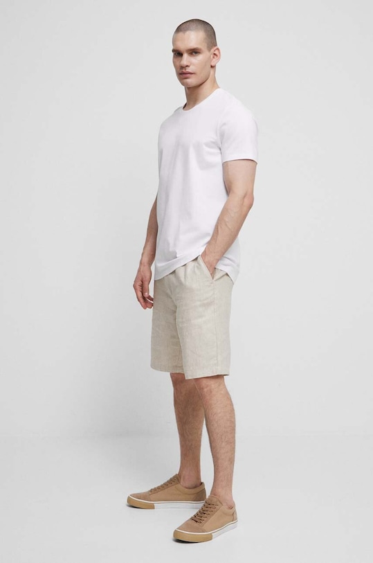 T-shirt bawełniany męski gładki z domieszką elastanu kolor biały RS23.TSMC03 biały RS23