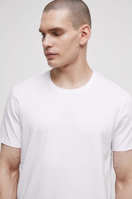 T-shirt bawełniany męski gładki z domieszką elastanu kolor biały biały RS23.TSMC03