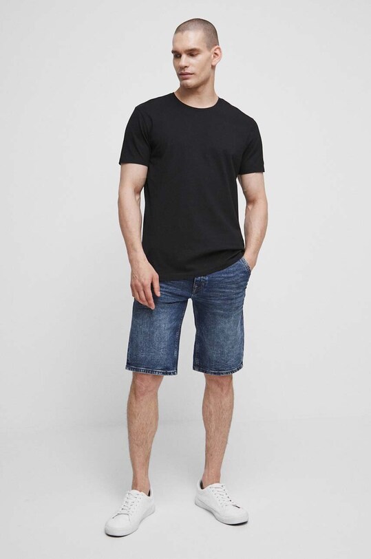 T-shirt bawełniany męski gładki z domieszką elastanu kolor czarny RS23.TSMC03 czarny RS23