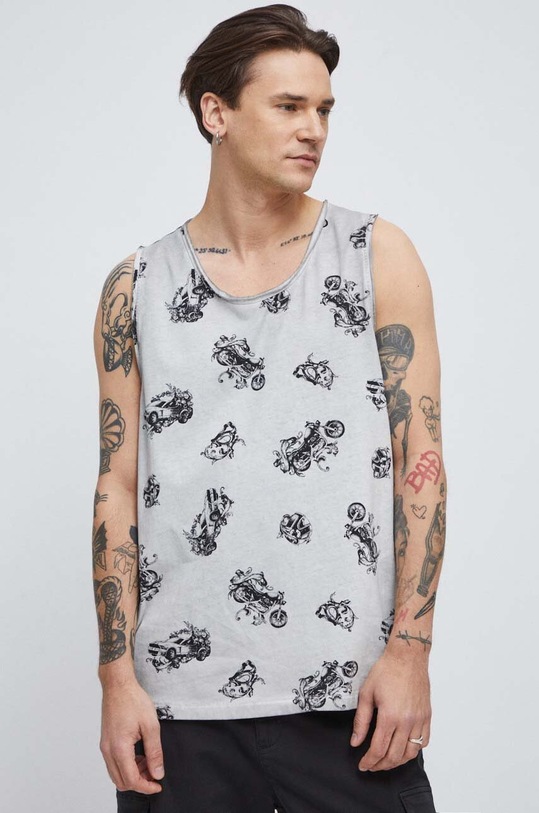 T-shirt bawełniany męski z nadrukiem kolor szary okrągły szary RS23.TTM701
