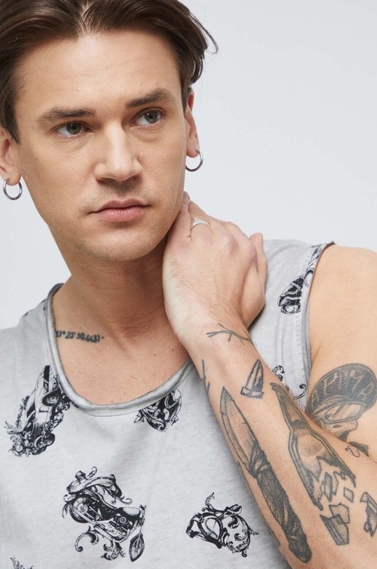 T-shirt bawełniany męski z nadrukiem kolor szary szary RS23.TTM701
