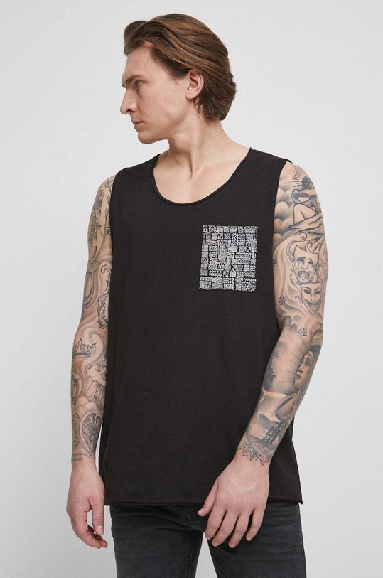 T-shirt bawełniany męski z printowaną kieszonką kolor czarny bawełna czarny RS23.TTMB01