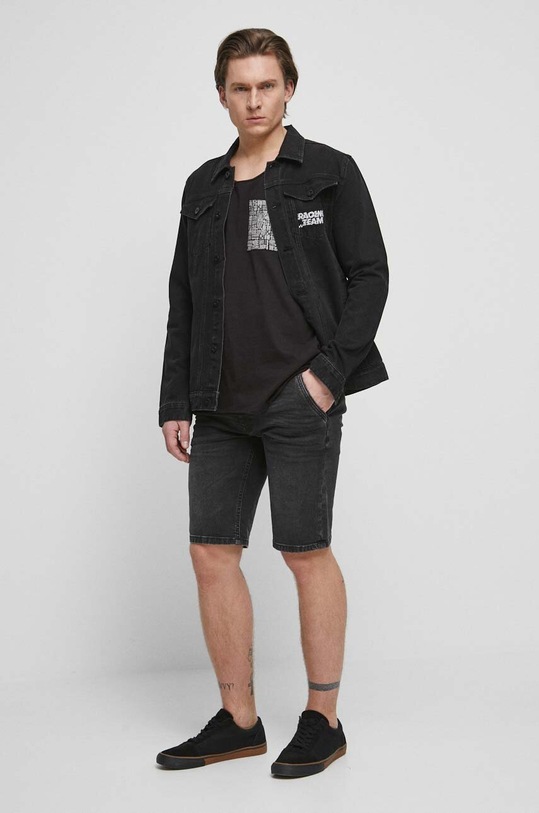 T-shirt bawełniany męski z printowaną kieszonką kolor czarny RS23.TTMB01 czarny RS23