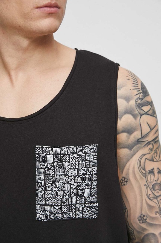 T-shirt bawełniany męski z printowaną kieszonką kolor czarny RS23.TTMB01 czarny