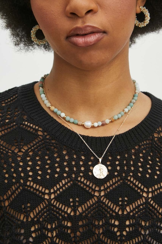 Naszyjnik damski z perłą i kamieniem naturalnym kolor zielony kamień naturalny zielony RS24.AKD250