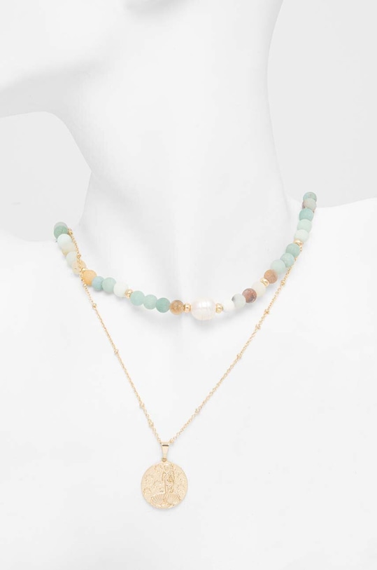 Naszyjnik damski z perłą i kamieniem naturalnym kolor zielony zielony RS24.AKD250