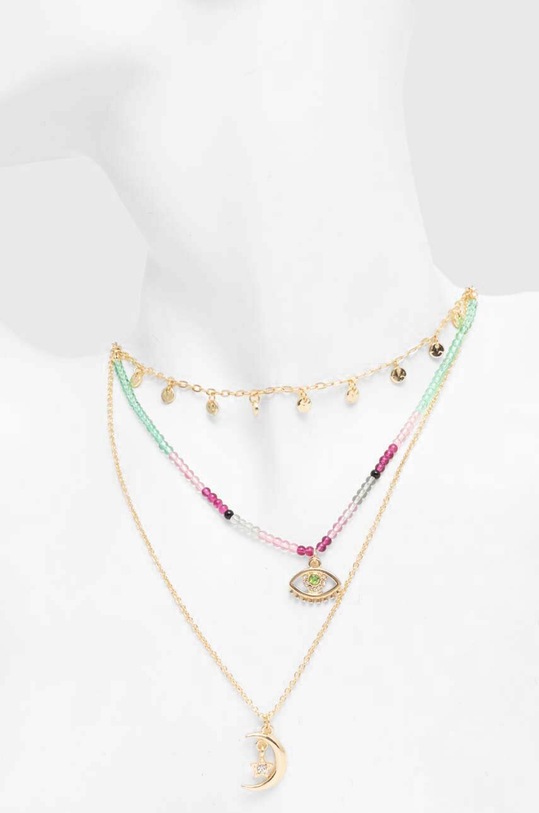 Akcesoria Naszyjnik damski z ozdobnymi koralikami i zawieszkami kolor złoty RS24.AKD903 złoty