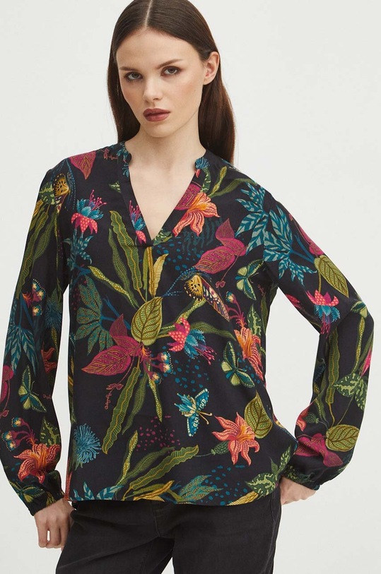 Bluzka damska wzorzysta kolor czarny casual czarny RS24.BDD031