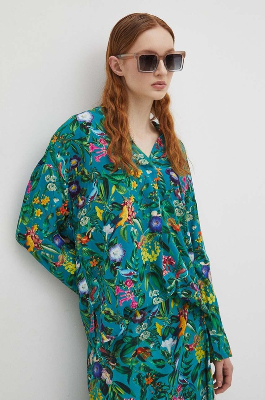 Bluzka damska oversize wzorzysta kolor zielony casual turkusowy RS24.BDD051