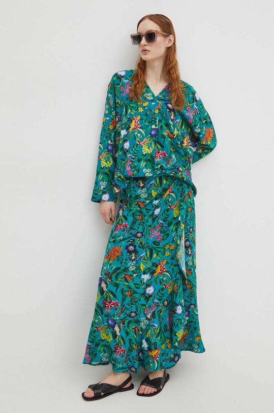 Bluzka damska oversize wzorzysta kolor zielony RS24.BDD051 turkusowy RS24