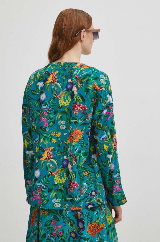 Odzież Bluzka damska oversize wzorzysta kolor zielony RS24.BDD051 turkusowy