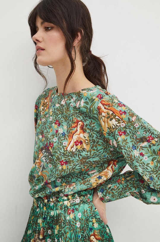 Bluzka damska wzorzysta z kolekcji Eviva L'arte kolor turkusowy RS24.BDD250 turkusowy RS24