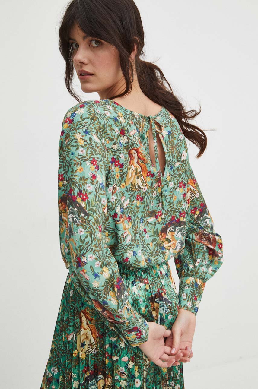 Bluzka damska wzorzysta z kolekcji Eviva L'arte kolor turkusowy turkusowy RS24.BDD250