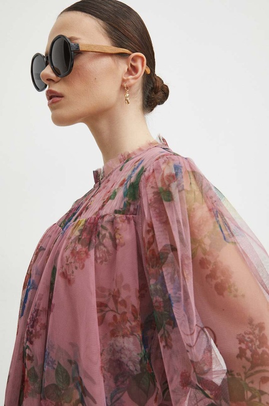 Bluzka damska tiulowa wzorzysta kolor różowy RS24.BDD300 różowy RS24