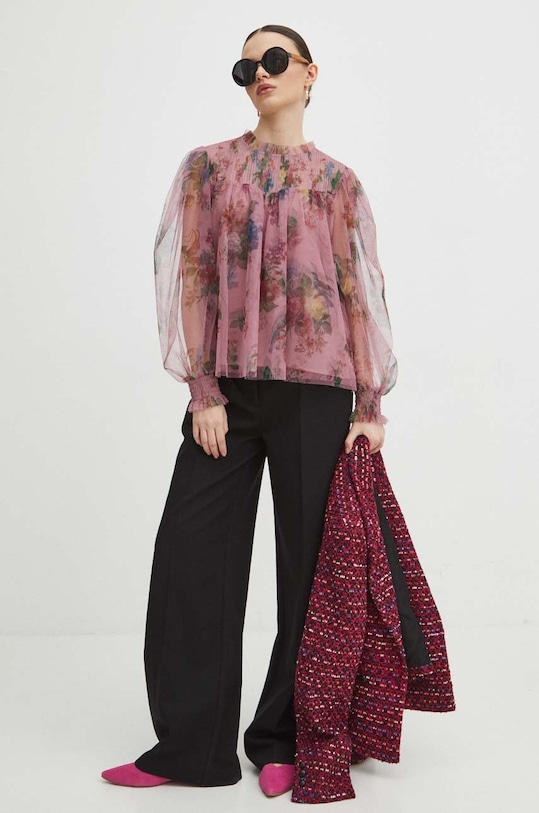 Odzież Bluzka damska tiulowa wzorzysta kolor różowy RS24.BDD300 różowy