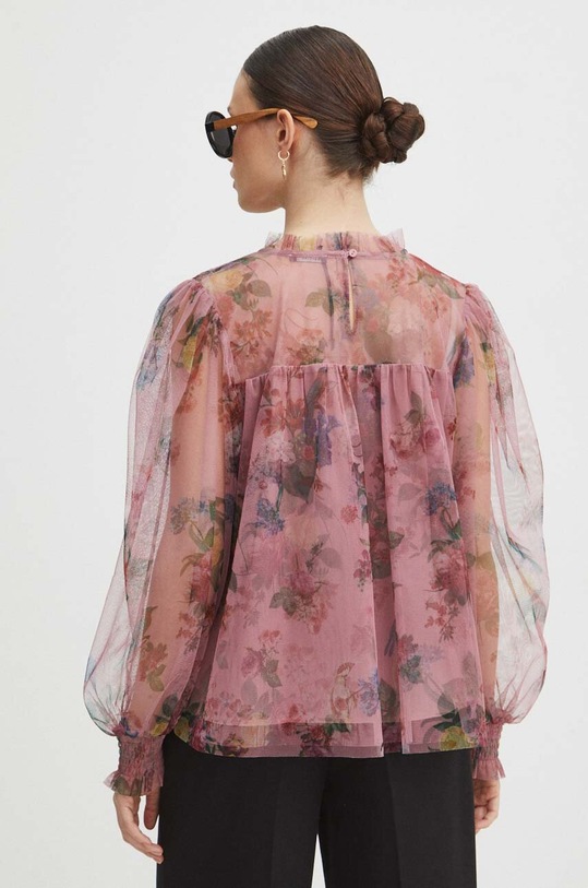 Bluzka damska tiulowa wzorzysta kolor różowy różowy RS24.BDD300