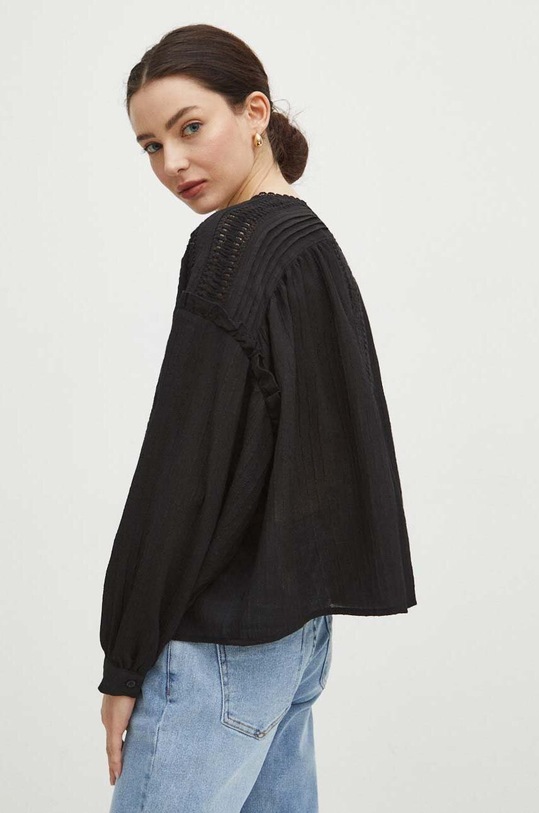 Bluzka damska oversize z ozdobnymi wstawkami kolor czarny gładkie czarny RS24.BDD503