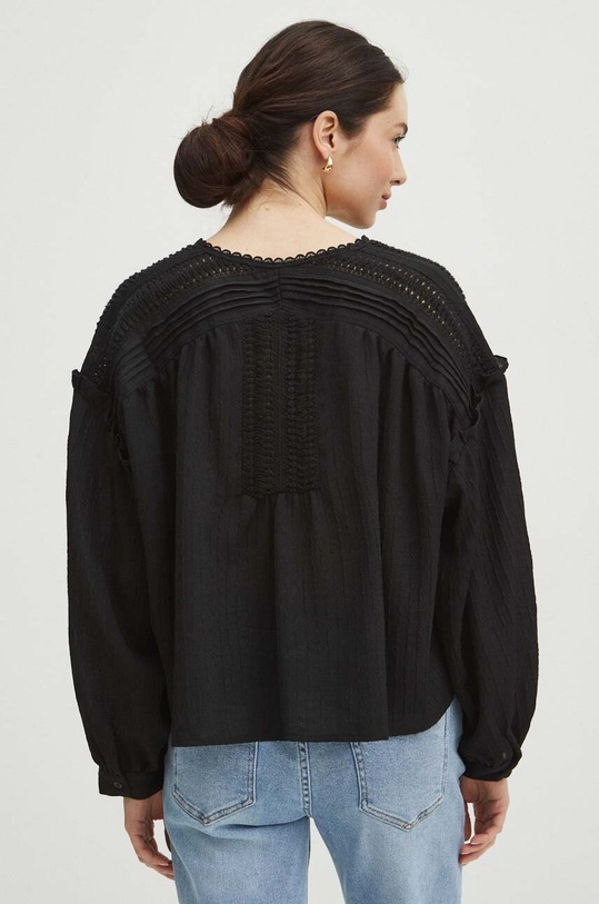 Odzież Bluzka damska oversize z ozdobnymi wstawkami kolor czarny RS24.BDD503 czarny