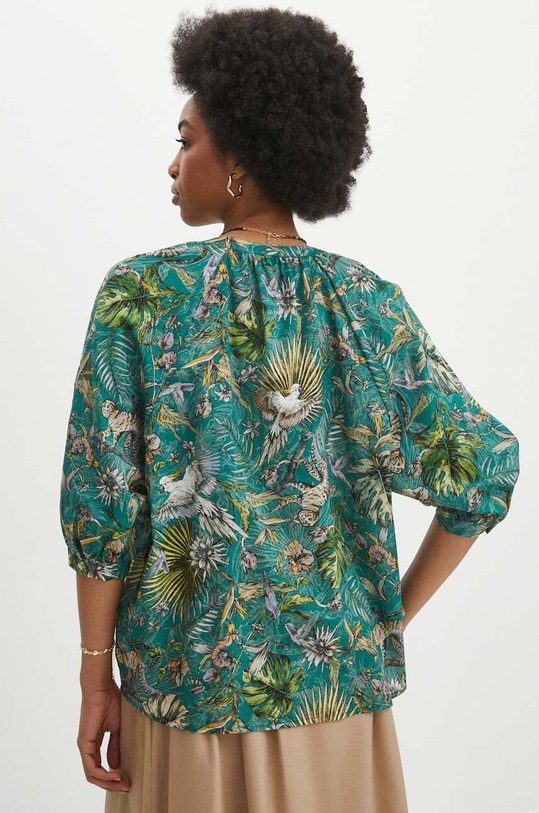 Odzież Bluzka bawełniana damska oversize wzorzysta kolor turkusowy RS24.BDD701 turkusowy