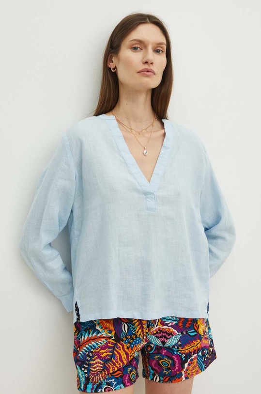 Bluzka lniana damska kolor niebieski niebieski RS24.BDD902