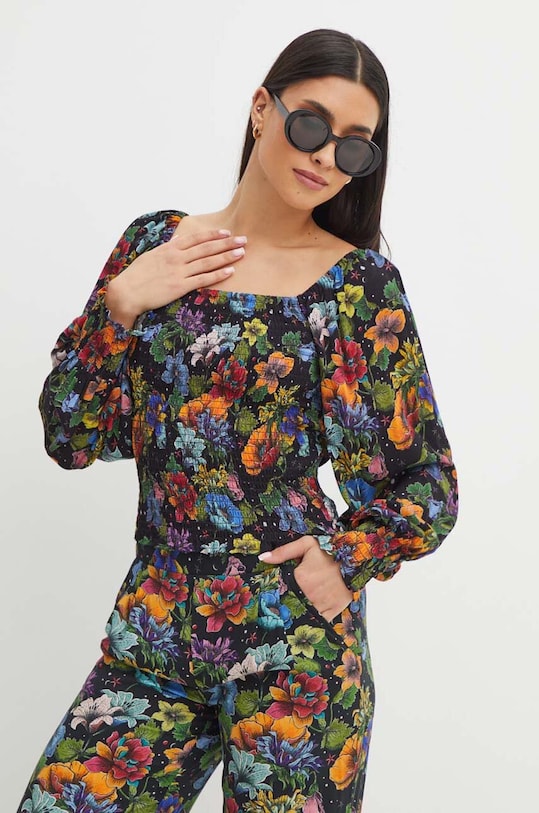 Bluzka damska slim wzorzysta kolor czarny casual czarny RS24.BDDC01