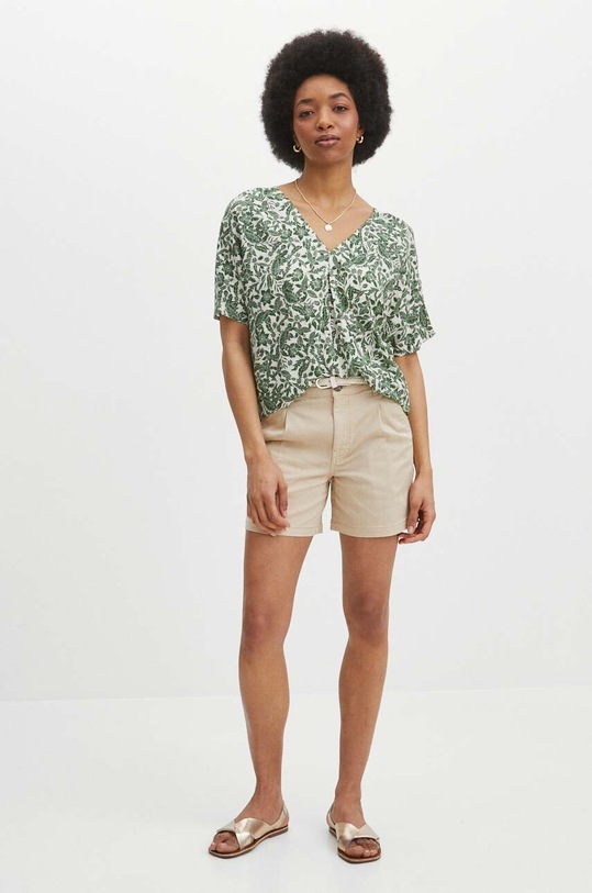 Bluzka damska z wiskozy wzorzysta kolor kremowy RS24.BKD070 beżowy RS24