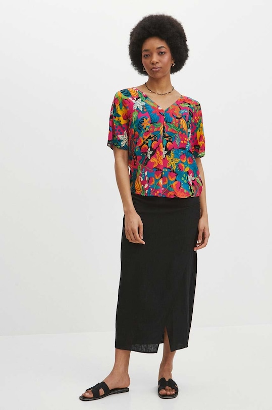 Bluzka damska z wiskozy wzorzysta kolor różowy casual różowy RS24.BKD070