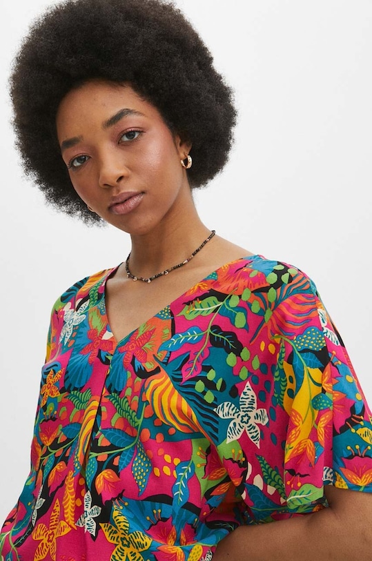 Bluzka damska z wiskozy wzorzysta kolor różowy różowy RS24.BKD070