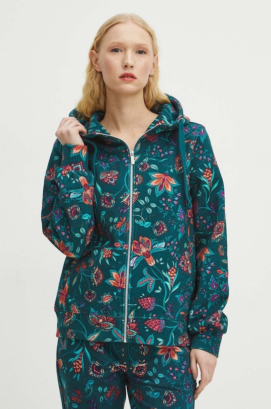 Mikina dámska zelená farba s kapucňou tyrkysová RS24.BLD011