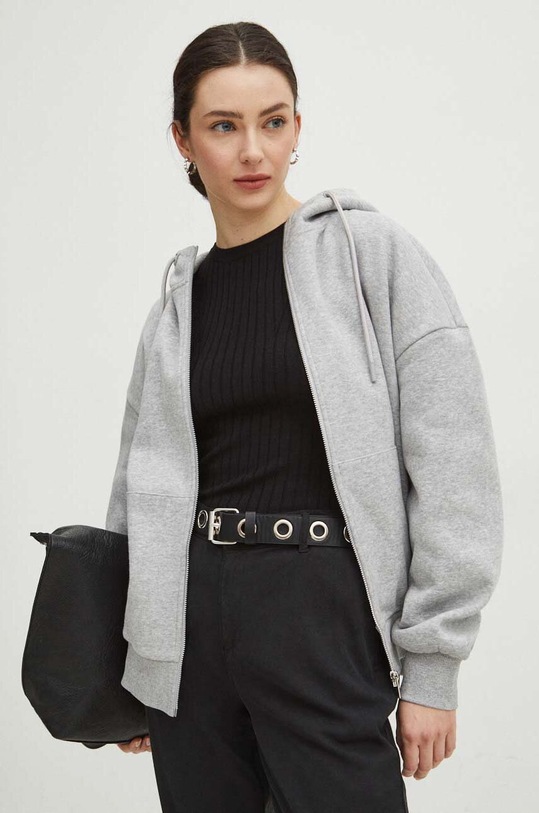 Mikina dámska šedá farba s kapucňou sivá RS24.BLD030