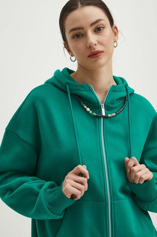 Bluza damska z kapturem gładka kolor zielony zielony RS24.BLD030