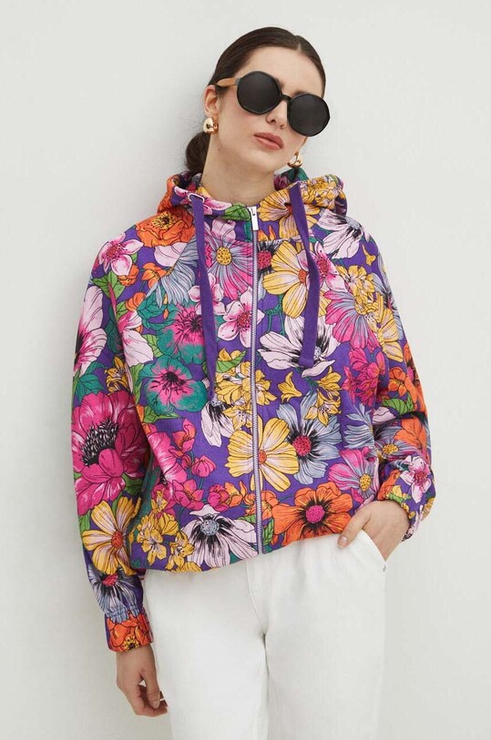 Bluza bawełniana damska wzorzysta kolor fioletowy wzorzyste fioletowy RS24.BLD051