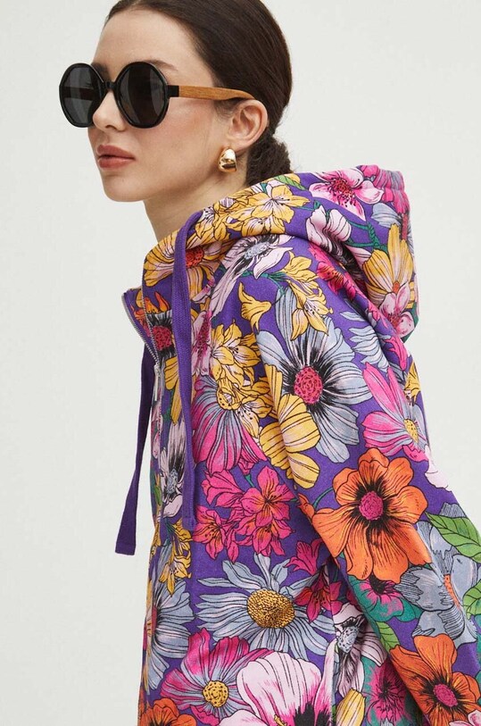 Bluza bawełniana damska wzorzysta kolor fioletowy fioletowy RS24.BLD051