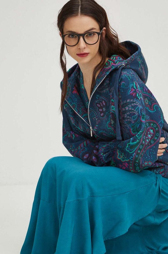 Bluza bawełniana damska wzorzysta kolor granatowy granatowy RS24.BLD051