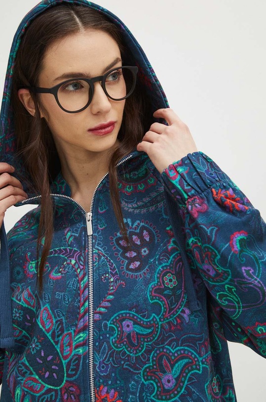 Bluza bawełniana damska wzorzysta kolor granatowy RS24.BLD051 granatowy