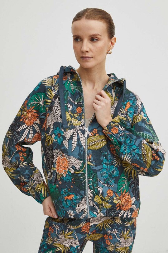 Bluza bawełniana damska wzorzysta kolor turkusowy wzorzyste turkusowy RS24.BLD051