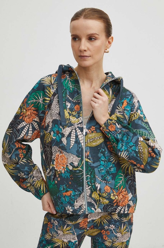 Bluza bawełniana damska wzorzysta kolor turkusowy wzorzyste turkusowy RS24.BLD051