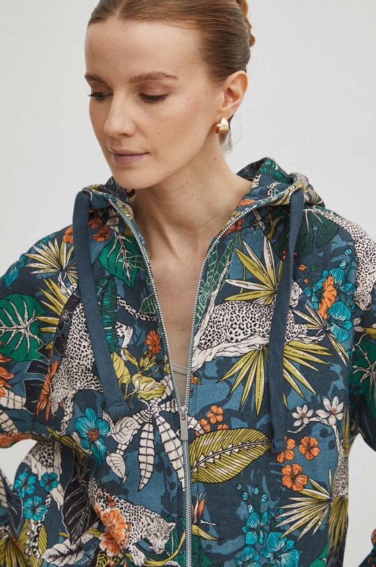 Bluza bawełniana damska wzorzysta kolor turkusowy turkusowy RS24.BLD051