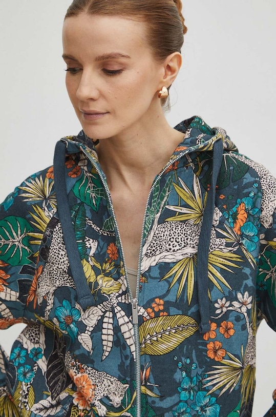 Bluza bawełniana damska wzorzysta kolor turkusowy turkusowy RS24.BLD051