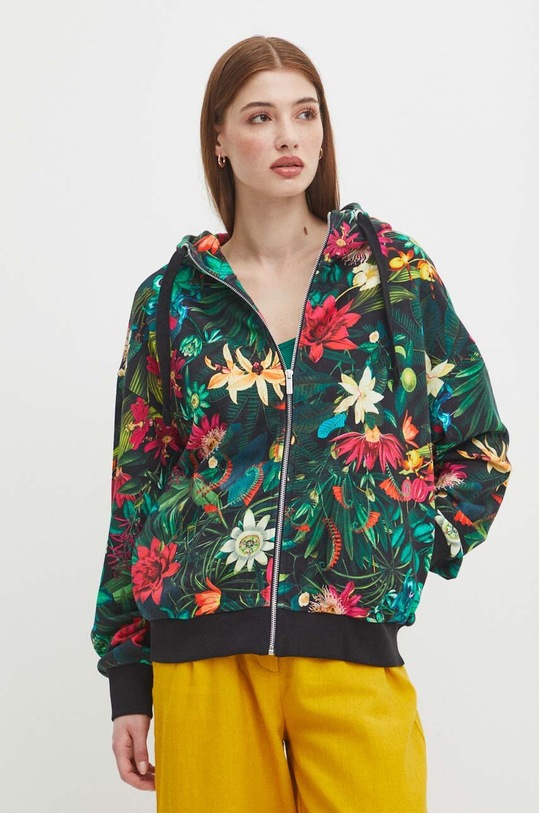 Bluza damska z kapturem wzorzysta kolor czarny czarny RS24.BLD090
