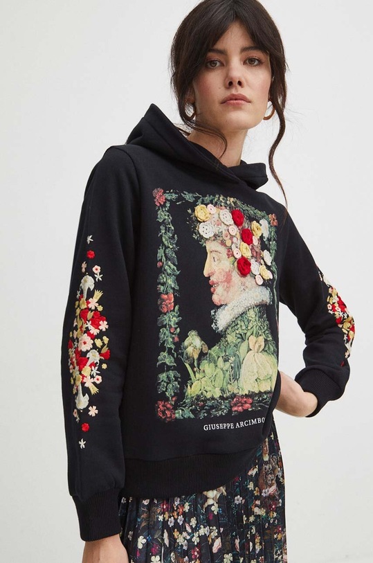 Bavlnená mikina dámska z kolekcie Eviva L'arte čierna farba RS24.BLD250 čierna RS24